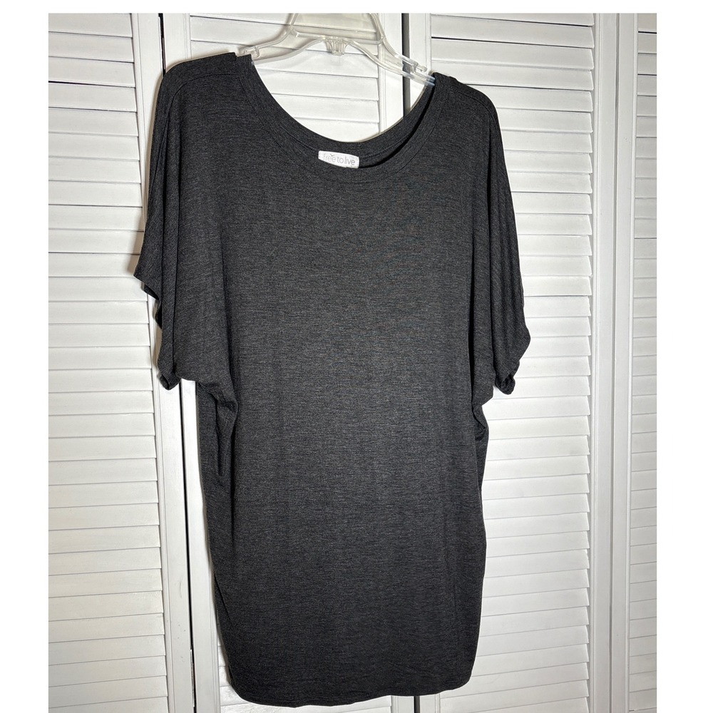 Free To Live Charcoal Gray Dolman Sleeve Tunic Top XL XX-7890 NWT